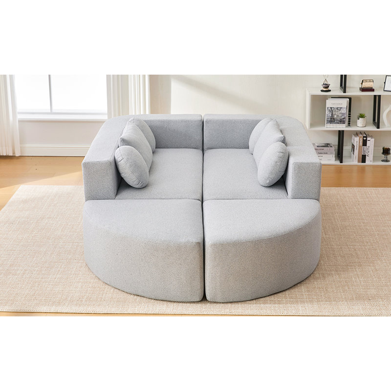 Canapé modulaire gris désossé de 114,9 po avec disposition personnalisable, modules incurvés uniques et revêtement à boucles douces - fonctionnalité combinée, design et sièges confortables