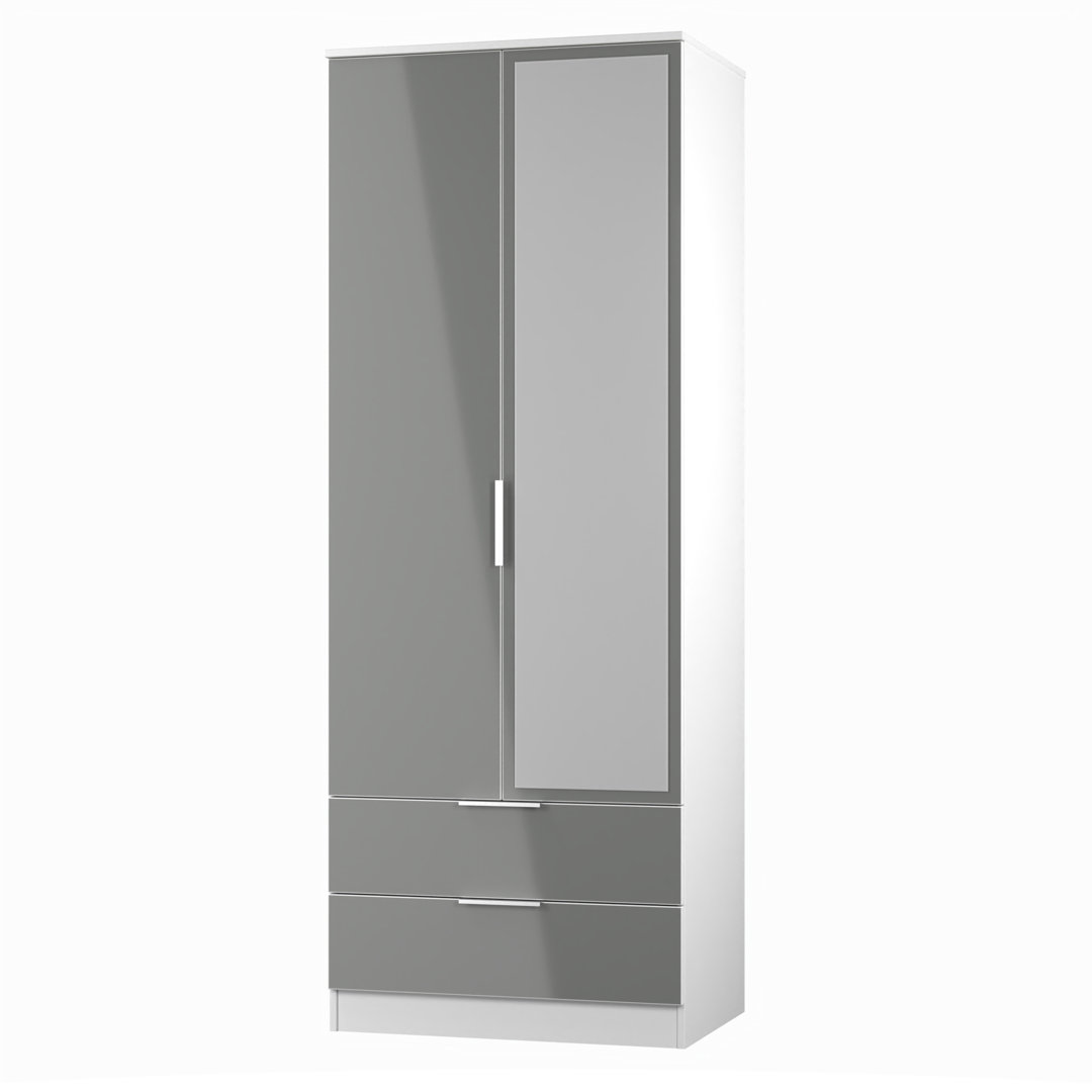 Biniam Tall 2 Door 2drw Mirrored Robe in White Matt