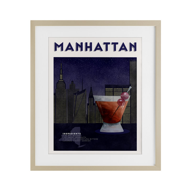 «Retro Manhattan Cocktail Cityscape», reproduction encadrée sous verre, conception de Brett Blumenthal, H 21 po x l 17 po