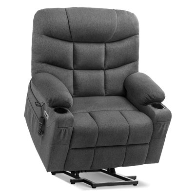 Dual Motor Power Lift Chair Recliner for Elderly with Massage and Heat, Infinite Position Electric Lift Recliner with USB A&C, Cup Holders (T6012 - Linen Fabric, Gray, Oversized )