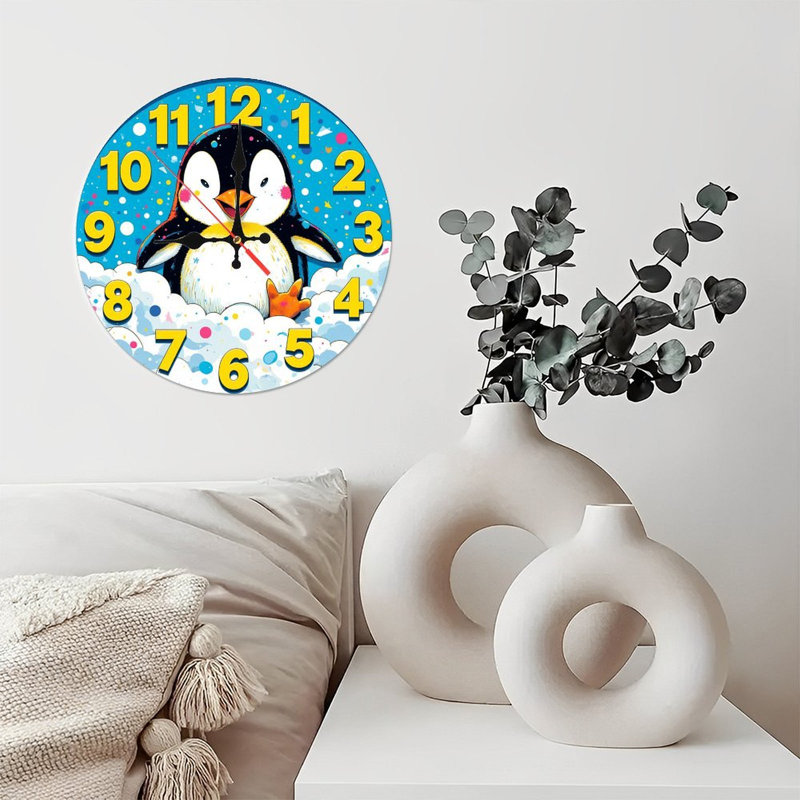 Cute Penguin Clock Design  Whimsical Numbers