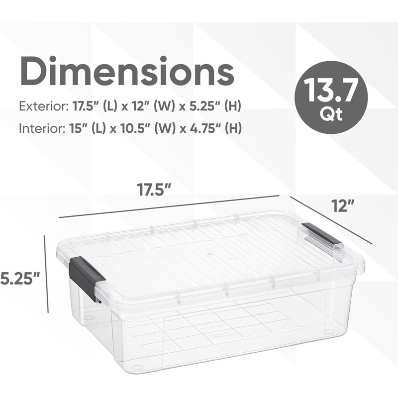 Boîtes de rangement transparentes avec couvercles Superio, H 5,25 po x l 16 po x P 11 po, 10,5 pte