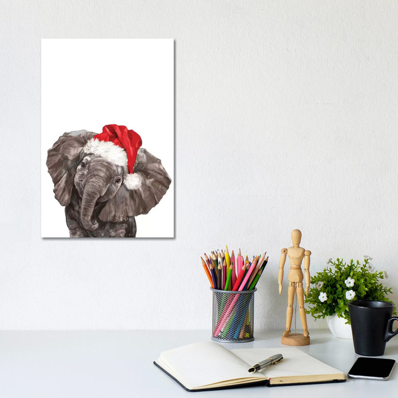 Christmas Baby Elephant by Big Nose Work - Wrapped Canvas Print
