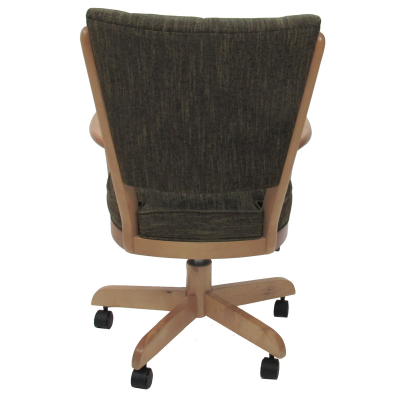 Gravois Swivel Wood Caster Chair with Arms, Natural, Sanora Brown