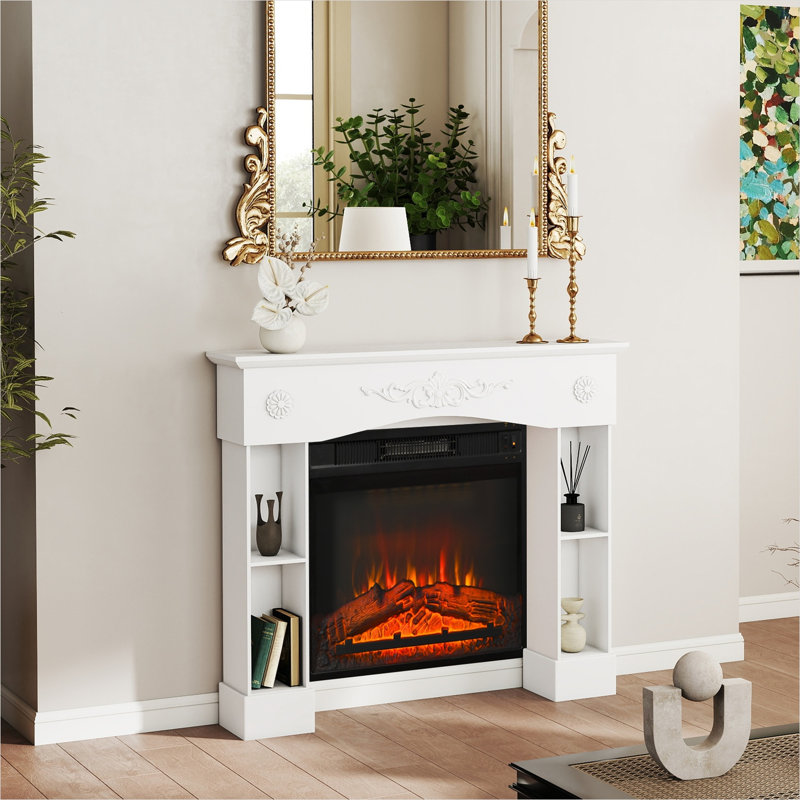 Foyers et accessoires avec fini blanc pur, rangement, bois de sapin et 45,3 x 39,4