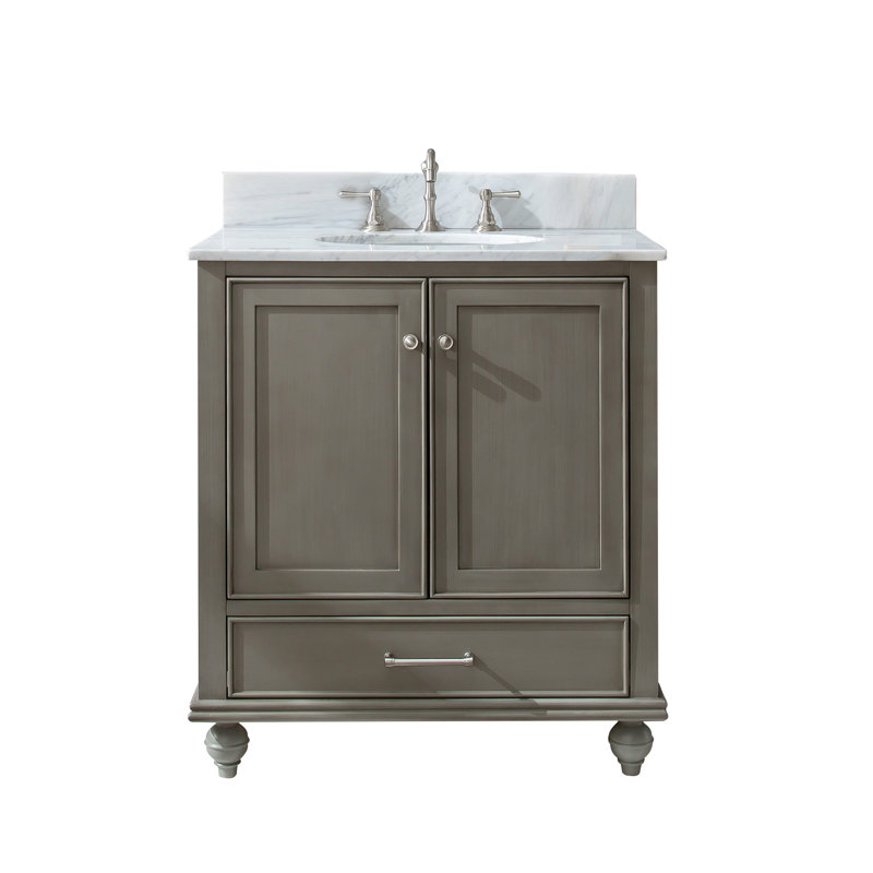 Ensemble de meuble-lavabo simple 30 po Angelissa, Gris argenté, Pierre artificielle blanc de Carrare