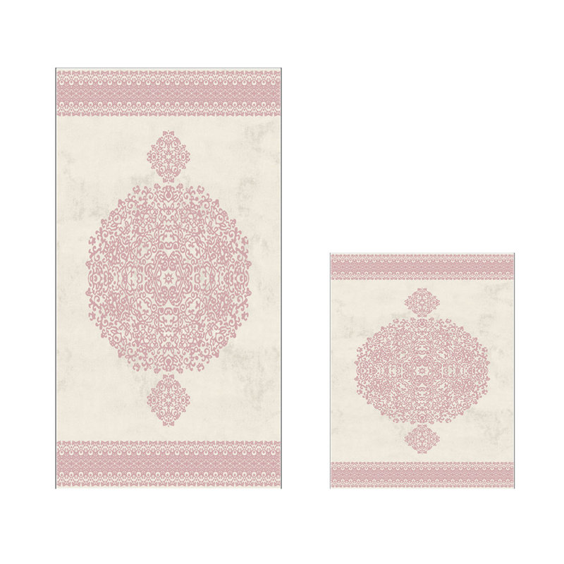 Ensemble de 2 tapis de bain Arhiana, Rose clair/blanc