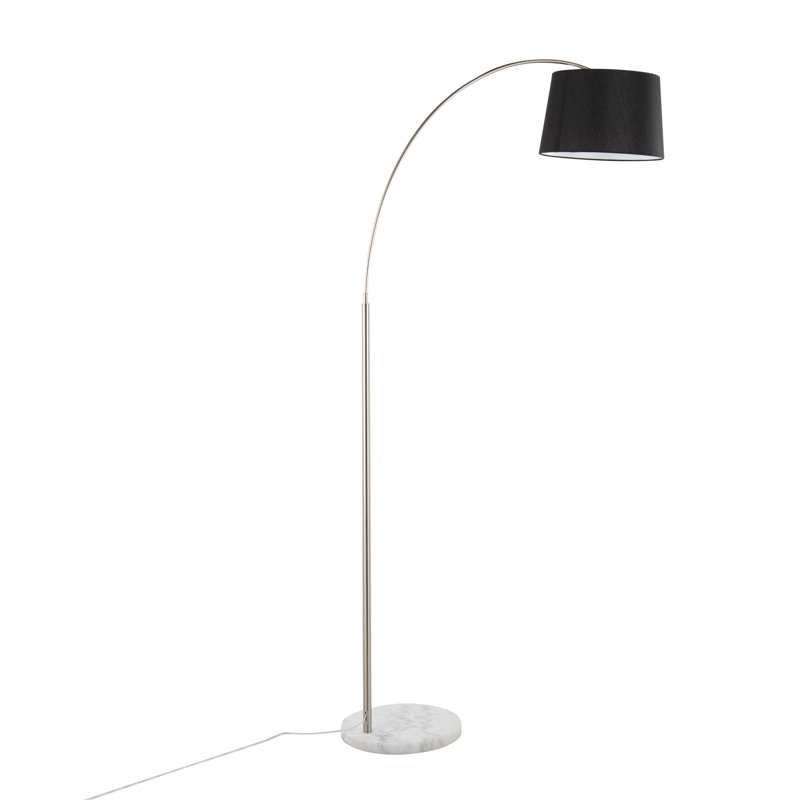 March Contemporary Floor Lamp, White Marble/Nickel  , Black