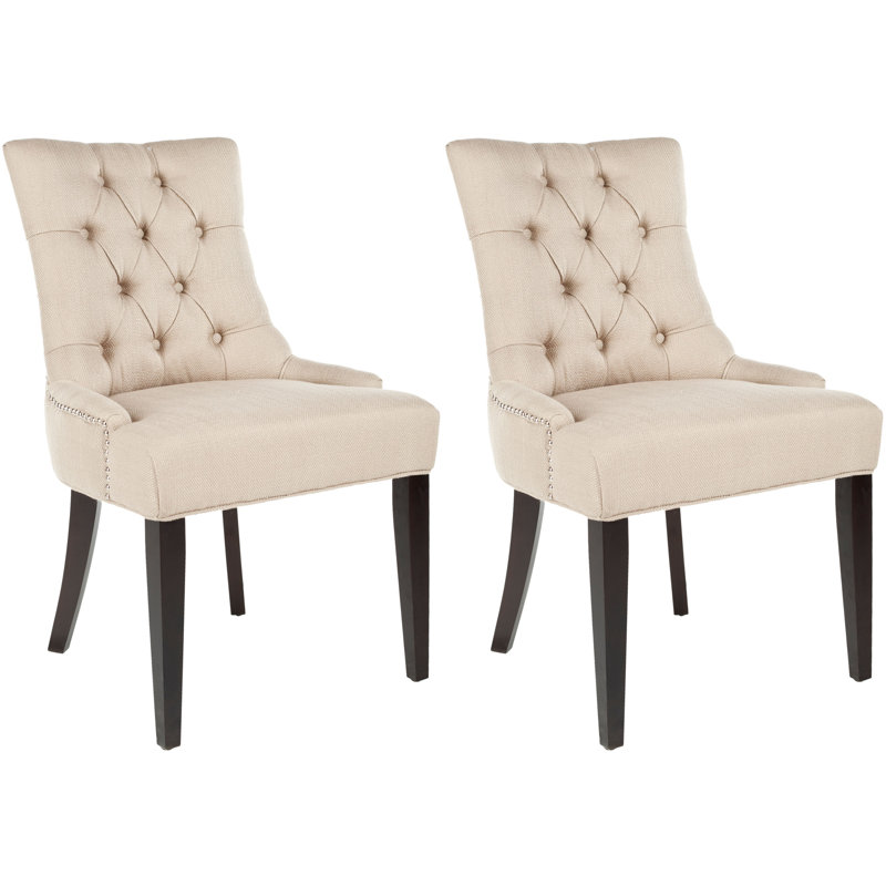 Baumgarten 49.53cm H Tufted Upholstered Parsons Chair, Beige, Espresso