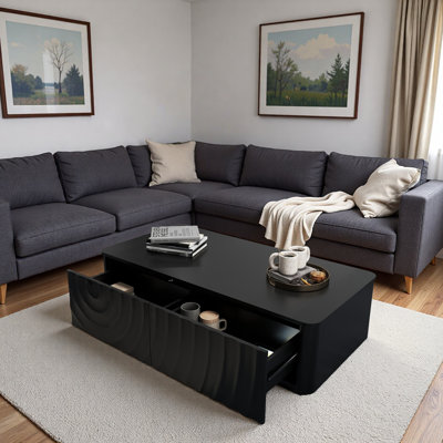 Modern Square Spiral Grain Coffee Table With 2 Drawers