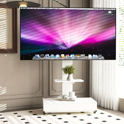 Meuble télé blanc réglable, de 32 à 75 pouces, avec tiroir coulissant et roulettes, idéal pour la décoration de votre chambre. Compatible avec les téléviseurs de 32 à 75 pouces. Convient aux espaces de vie.