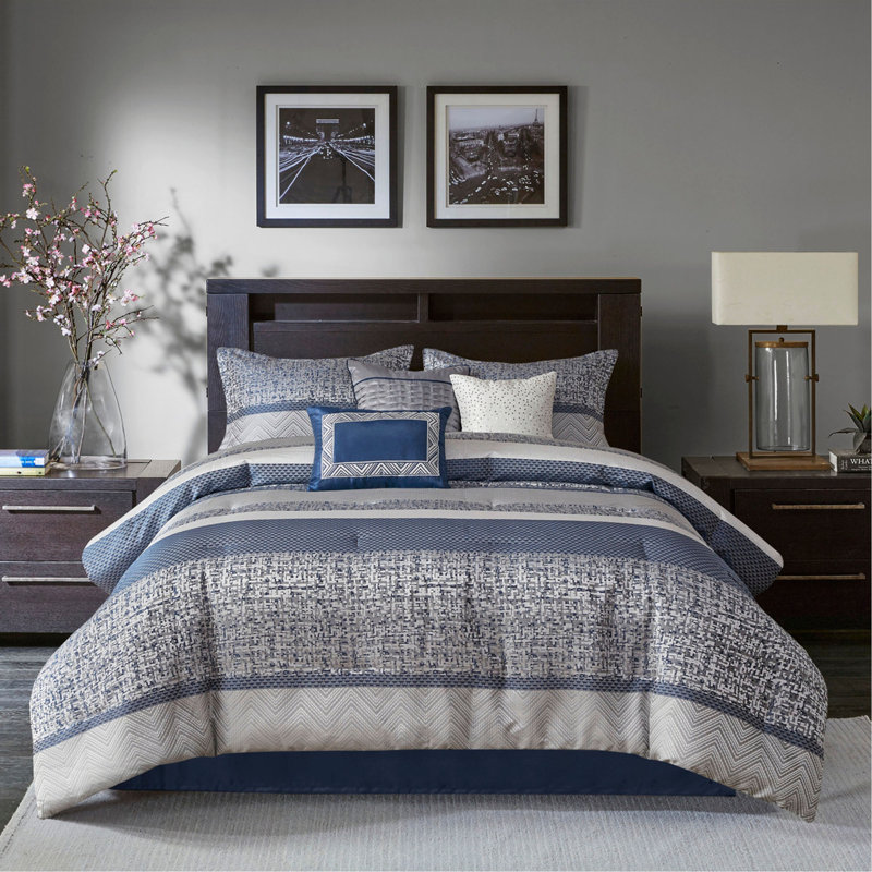 7 Piece Jacquard Comforter Set Navy