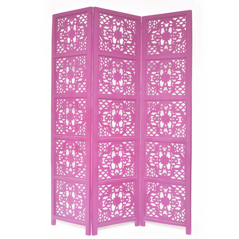 Cloison 3 panneaux en bois massif Goddard, Rose