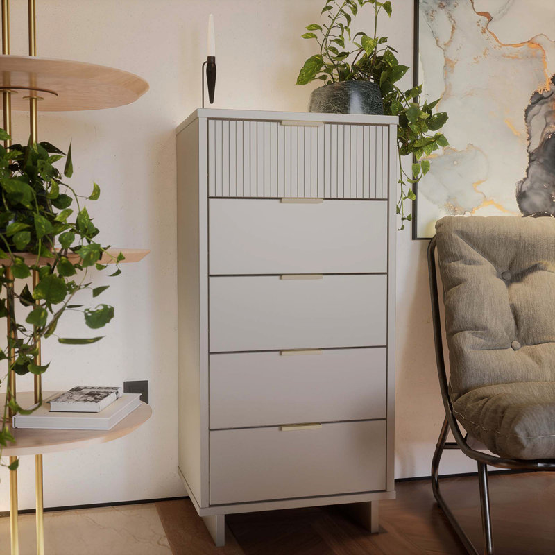 Commode étroite en bois massif 24 po avec 5 tablettes Granville, Gris clair