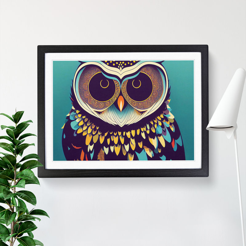 XH1022-7289X Radiant Owl - Single Picture Frame Print, Black Framed, 46cm H x 64cm W x 2cm D
