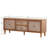 Rattan And Wood TV Stand With Storage, Mid Century Design For Modern And Boho Living Rooms, Spacious Media Console