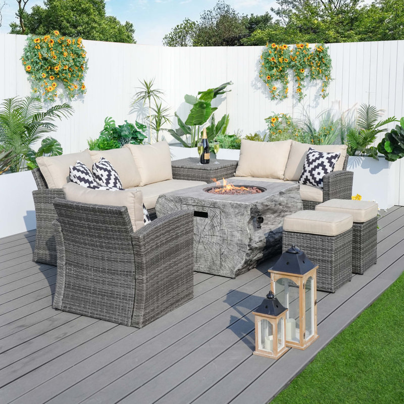 Wicker 6 - Person Patio Conversation Set with Cushions