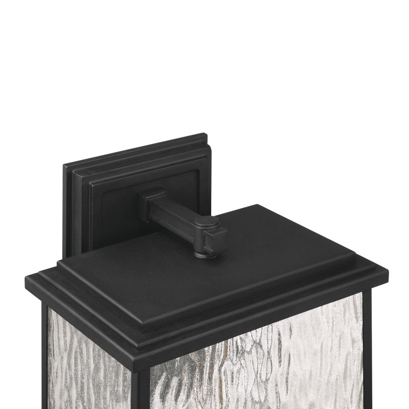 Estate - 2-Light Outdoor Wall Sconce - Black with Brass Accent - Rain Glassware Shade, 24" H x 12" W x 10" D