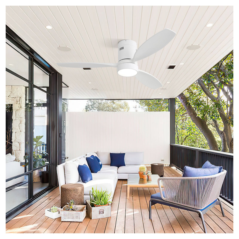 Ventilateur de plafond encastré en bois massif blanc mat 52 pouces avec télécommande, moteur à courant continu réversible pour un usage domestique