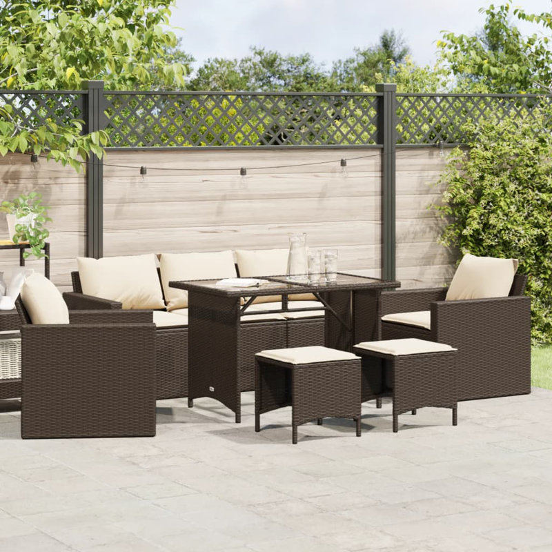 Ensemble de canapé de patio avec coussins 6 pièces Ebern Designs, Blanc, crème, Noir / Jaune