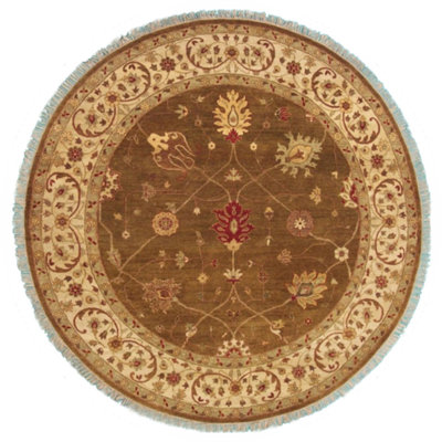 Tapis noué la vert/beige 10' à la main one-of-kind Delores