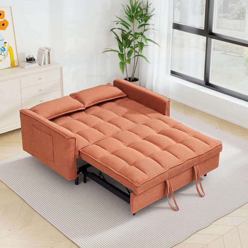 Canapé-lit modulaire en velours côtelé de 54,30 pouces avec causeuse convertible et lit escamotable pour salon moderne