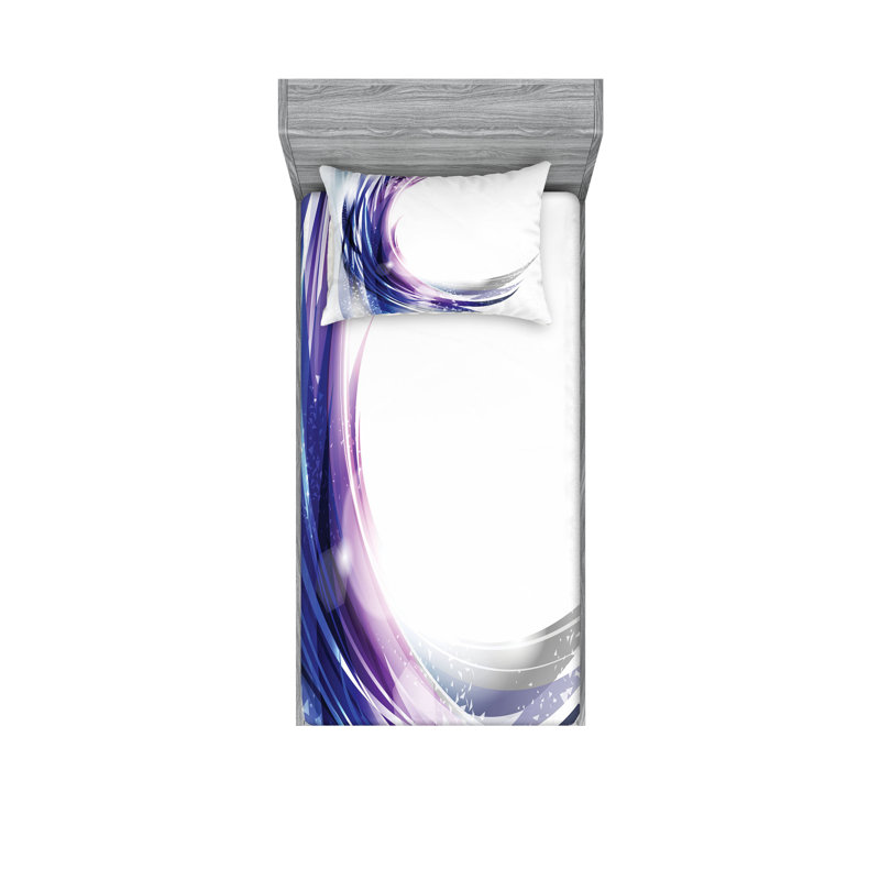 Drap-housse abstrait et taie décorative Ambesonne, mauve, bleu et blanc, Ensemble de draps pour lit simple + 5 pièces supp