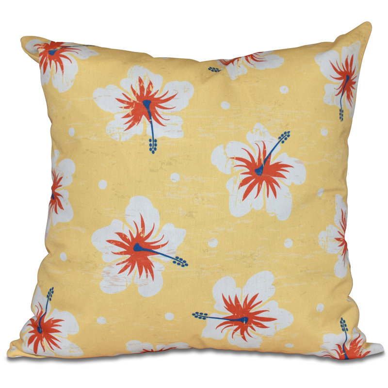 Coussin Hibiscus, H 18 po x l 18 po, Jaune