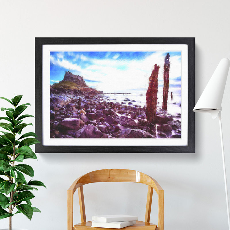 Holy Island in Lindisfarne - Picture Frame Graphic Art, 27cm H x 36cm W x 2cm D, Black Framed