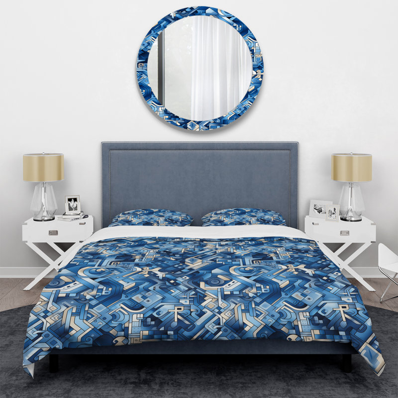 Ensemble de housse de couette Boho Cobalt Tessellations Geometric, Housse de couette pour très grand lit et 2 très