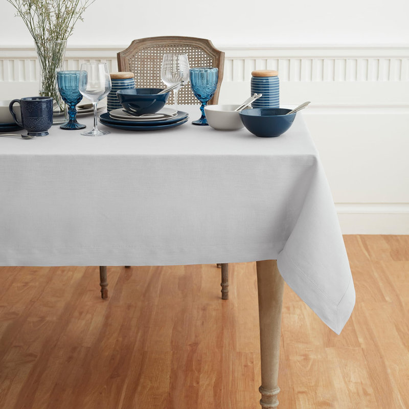 100% Pure Linen Tablecloth - Fete, 120" L x 60" W, Silver Cloud