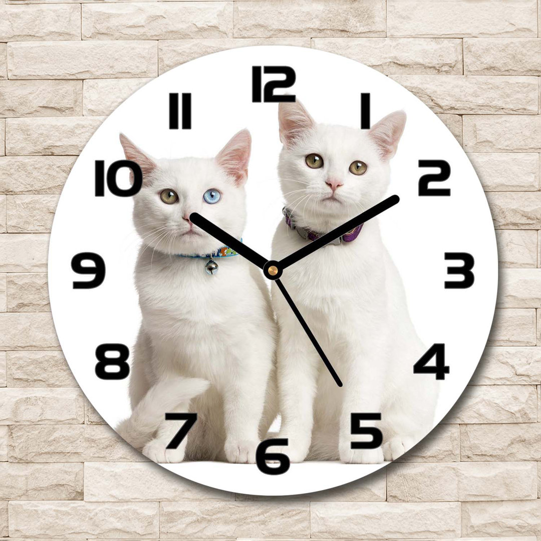 Analoge Wanduhr aus Glas White Cats 30 cm Geräuschlos