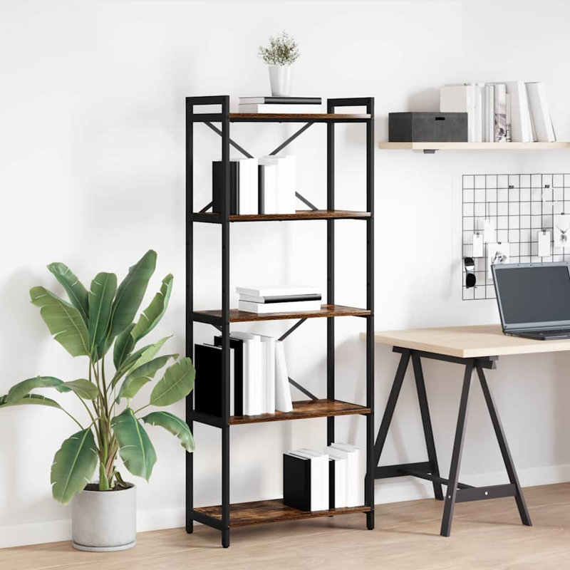 Steel Bookcase, Brown, (5 Shelves) 153cm H x 60cm W x 30cm D