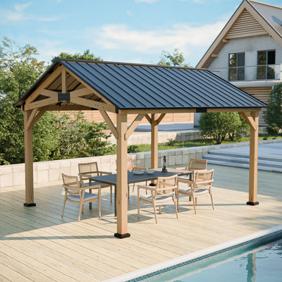 11x13 FT Wooden Hardtop Gazebo, Wood Heavy Duty Solid Cedar Gazebos