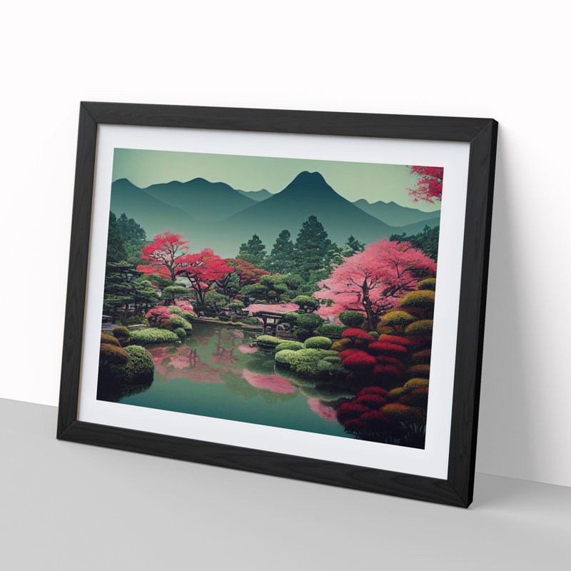 Traditional Japanese Mountains Vol.2 - Single Picture Frame Print, 25cm H x 34cm W x 2cm D, Black Framed