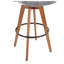 Tabouret 29 "de hauteur fixe avec pivot en bambou noyer et tissu gris avec repose-pieds rond en métal noir