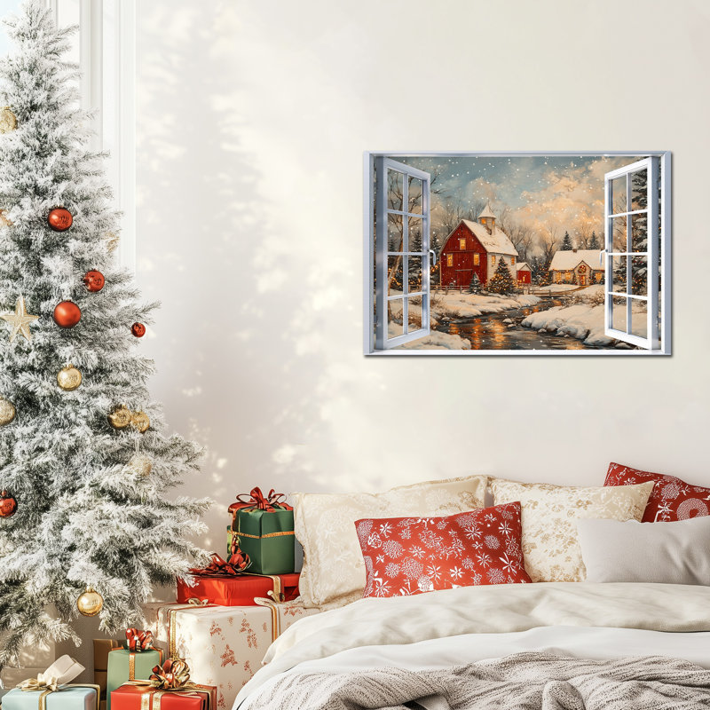 «Large Winter Scene», art mural - Paysage enneigé, décorations sur toile pour salon, H 32 po x l 48 po