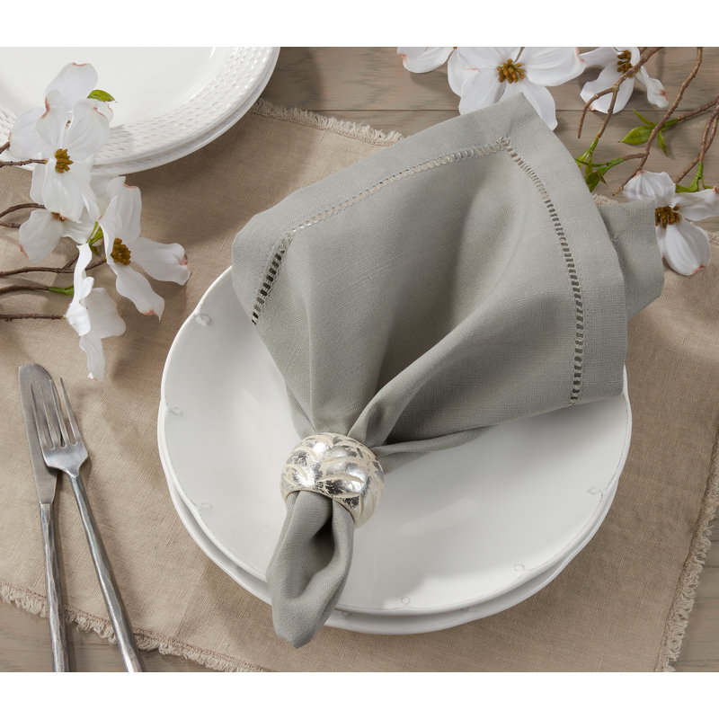 Kelton Hemstitched Border 12 Piece Napkin Set, Gray, 22" W x 22" D