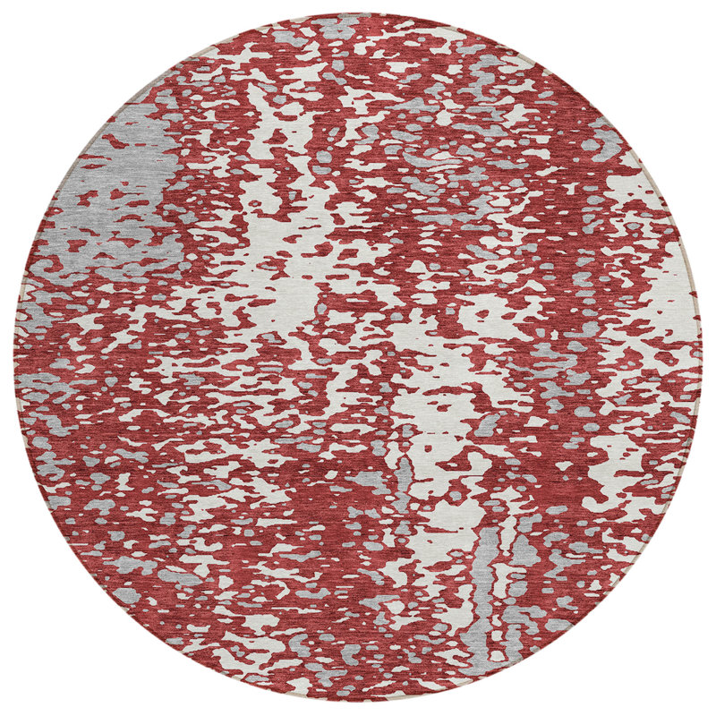 Tapis d'intérieur rond lavable abstrait 8 pi bourgogne et ivoire