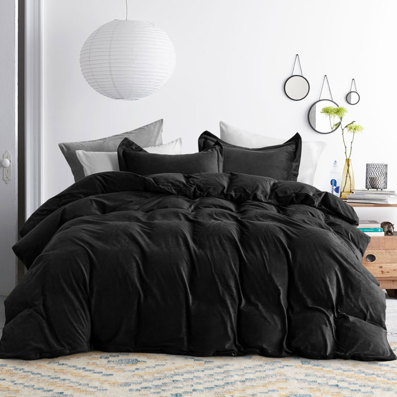 3 Pieces Comforter Cover Set, Flannel Duvet Cover Set With Zippered - NTBAY, Twin, Black