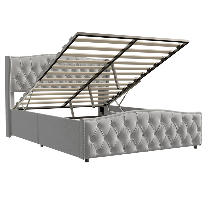 Upholstered Ottoman Storage Bed, Beige, Kingsize (5')