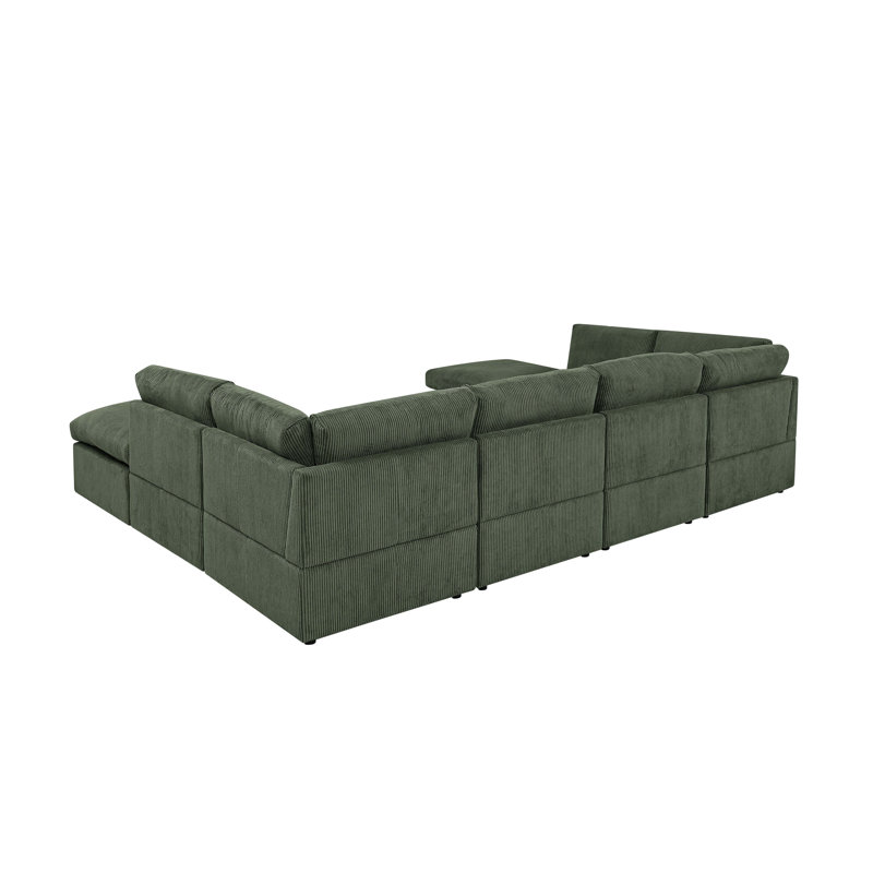 Arvill Corduroy U-Shaped Sectional, Green