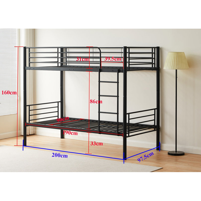 Hysell Bunk Bed with Built-in Ladder Included, Single (3'), Grey