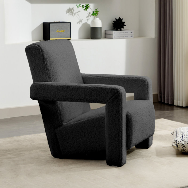 Modern  Lambswool Upholstered Accent Chair, Black