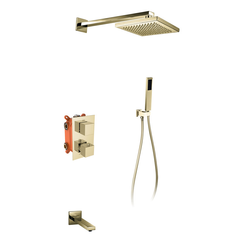 Hudson Complete Shower System with Rough in-Valve, Brushed Gold
