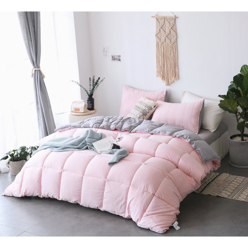 Twin Pink and Silver Reversible Microfiber Duvet Set