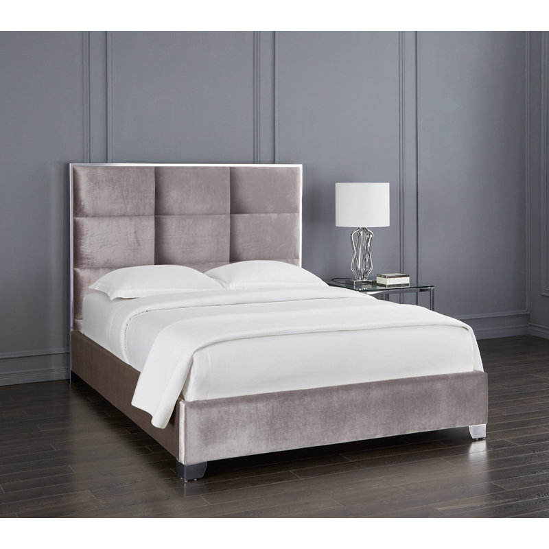 Lit plateforme tapissier Glasser, Gris, Grand