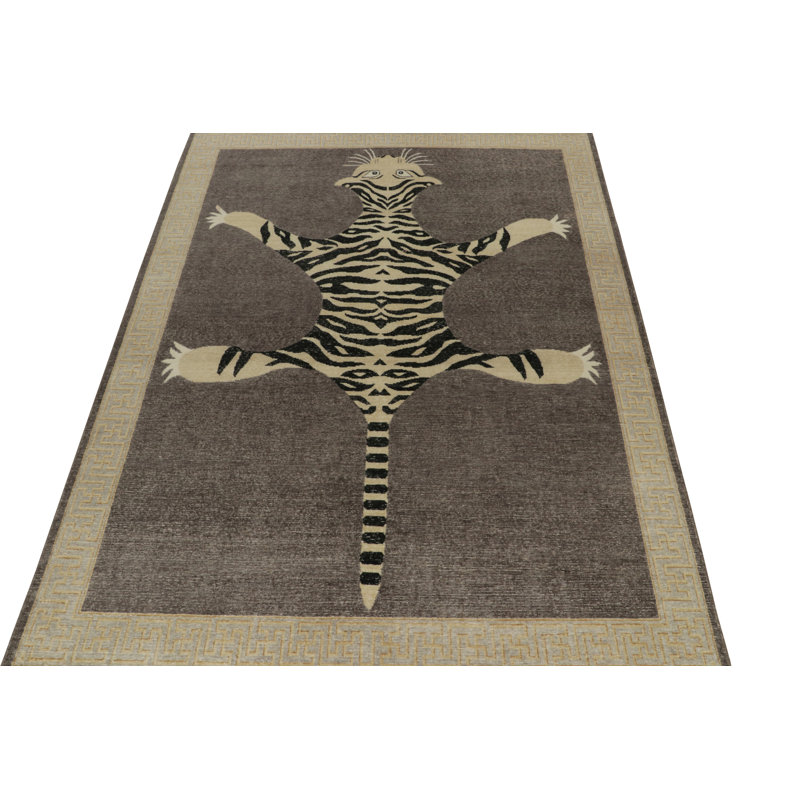 Distressed Homage Hand Knotted Wool Animal Print Area Rug, Rectangle 12' x 15'