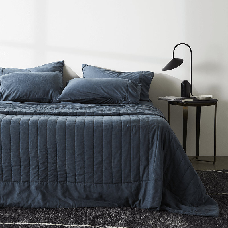Linen Coverlet, Bleu, Couvre-lit pour grand lit