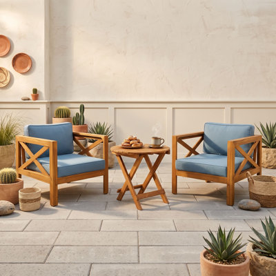 Ensemble de meubles d'extérieur toutes saisons en bois d'acacia avec coussins et 2 chaises